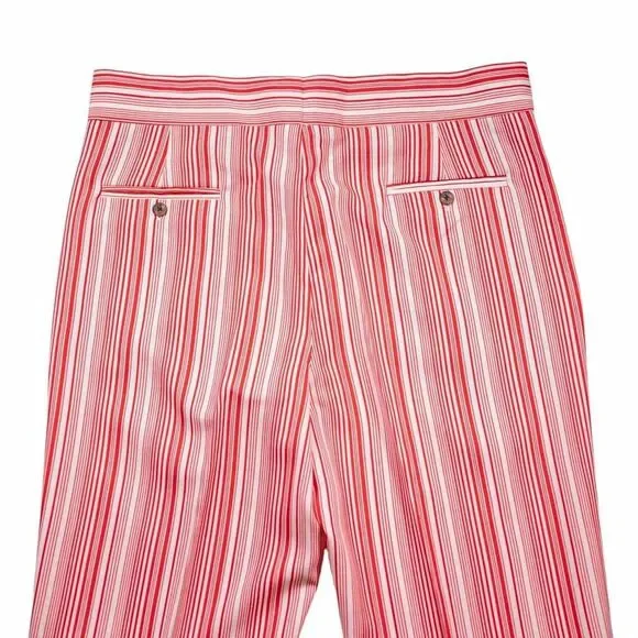 Mens Gurkha Pants 38 Red White Striped Cotton Trousers Straight Fit Flat Front